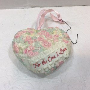 VTG Hallmark Pink Roses Heart Ornament "For the One I Love" 1992 Hand Painted